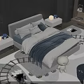 Modern Kids Bed with Gray White Bedding Pillows Nightstands and Train Track Rug Teddy Bear