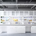 Modern Laboratory Interior With White Cabinets Equipment And Large Windows 3d model