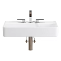 Modern Bathroom White Rectangular Washbasin With Chrome Faucet And Metal Stand 3d model