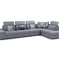 Gray Corner Sectional Sofa with Decorative Patterned Cushions in Modern Living Room Setup 3d model