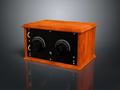 Vintage Wooden Electronic Device With Black Front Panel And Control Knobs 3d model