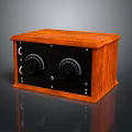 Vintage Wooden Electronic Device With Black Front Panel And Control Knobs 3d model