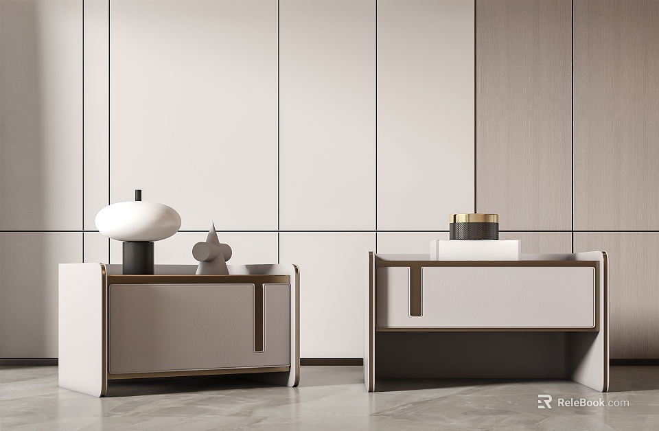 Minimalist White Bedside Tables With Table Lamp Small Ornament Storage Box And Wooden Frame 3d model 