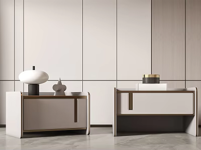 Minimalist White Bedside Tables With Table Lamp Small Ornament Storage Box And Wooden Frame 3d model