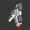 White Mecha Robot Figure With Red Feet Gray Armor Yellow Head And Long Weapon