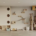 Cozy Indoor Cat Play Area With Wooden Shelves Cat Tree And Litter Box