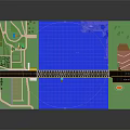 Vibrant Cartoon Scene With Bridge Over Blue River Green Grass And Small Car