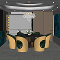 Elegant Modern Restaurant Interior With Round Dining Table Green Chairs Chandelier And Teal Wall