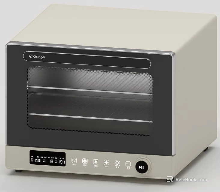 Coway Electric Oven With Beige And Black Design Transparent Glass Door Control Panel 3d model 