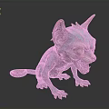 Fantasy Feline Creature With Vibrant Teal Pink Fur Red Ears Fierce Expression Sharp Claws Fangs