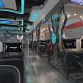 Modern Cyber Cafe Interior With Gaming Computers Ergonomic Chairs And LED Light Design 3d model