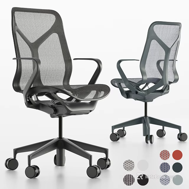 Modern Office Chair With Mesh Back Armrests Swivel Wheels Black And Gray Design 3d model 