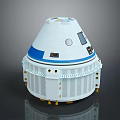 White And Blue Spacecraft Return Capsule With Circular Window Yellow Supports And Ventilated Base 3d model