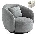 Modern Beige Fabric Single Seater Sofa With Checkered Pillow And Rounded Design