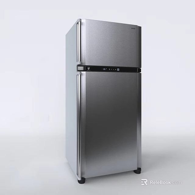 Stainless Steel Double Door Refrigerator With Modern Design And Control Panel 3d model 