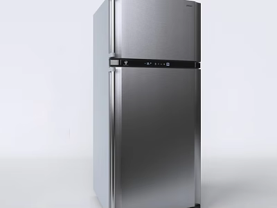 Stainless Steel Double Door Refrigerator With Modern Design And Control Panel 3d model