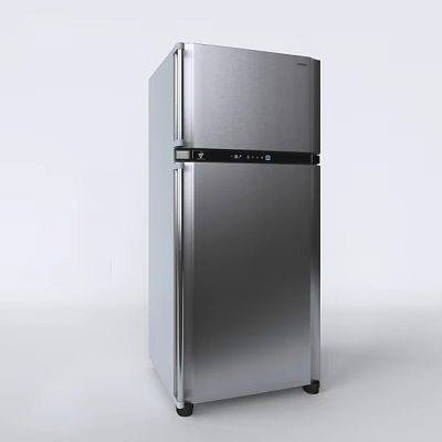 Stainless Steel Double Door Refrigerator With Modern Design And Control Panel 3d model