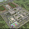 School Buildings With Multiple Teaching Blocks Green Roofs Sports Ground And Lush Green Areas
