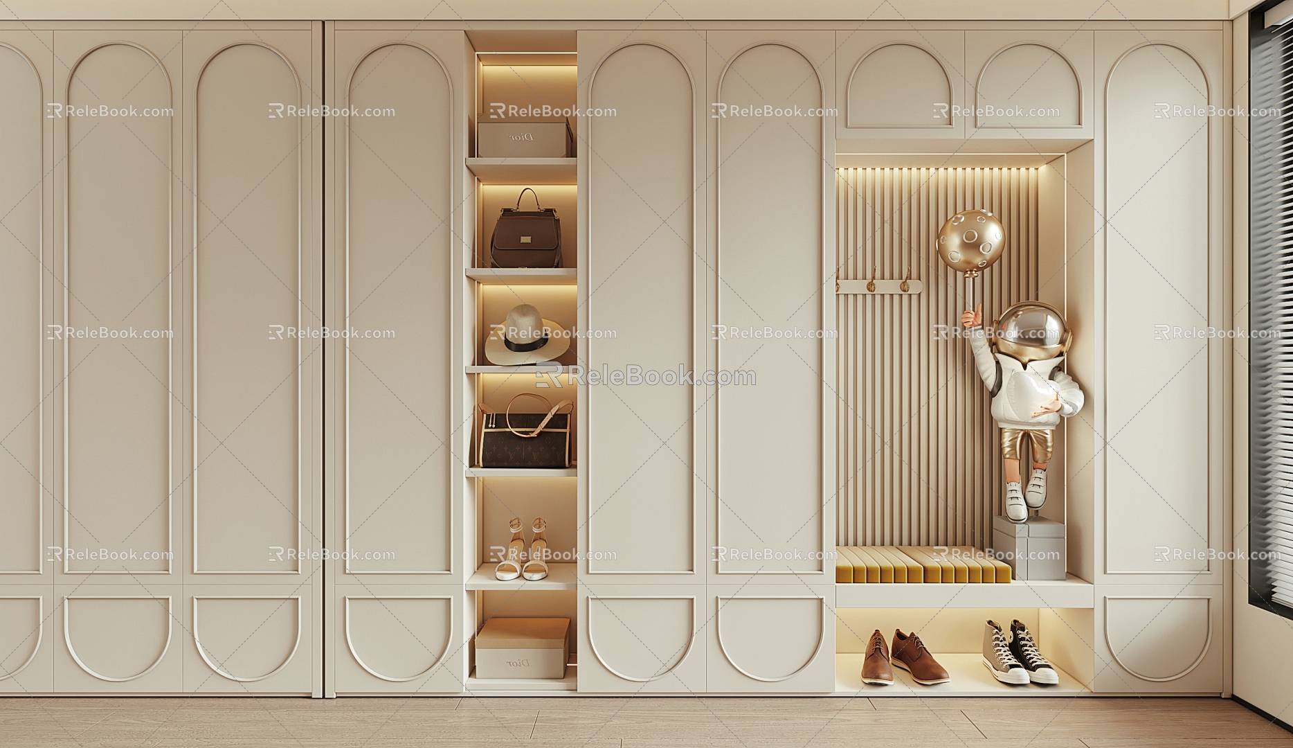 French Shoe Cabinet Cream Shoe Cabinet 3d model