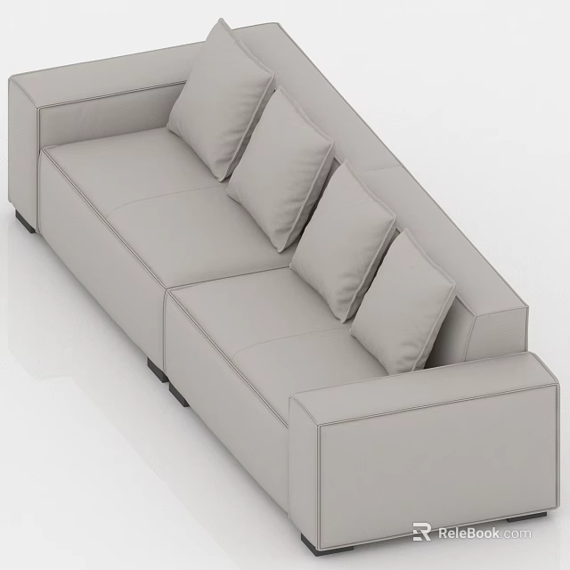 Light Gray Three-Seater Sofa With Modern Minimalist Design And Plush Cushions 3d model