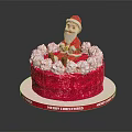 Red Christmas Cake with Santa Claus Decoration White Cream Border and Merry Christmas Base Tray