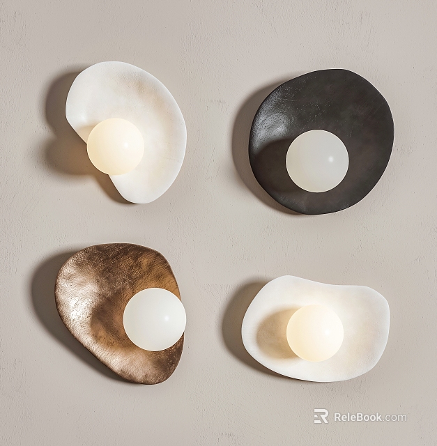 Modern Irregular Shaped Wall Lights White Black Brown With Spherical Bulbs Mounted On Light Wall 3d model 