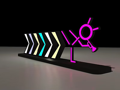 Black Base Neon Style Decorative Sign With Colorful Arrows Pink Figure Magnifying Glass And Megaphone 3d model