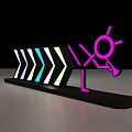 Black Base Neon Style Decorative Sign With Colorful Arrows Pink Figure Magnifying Glass And Megaphone