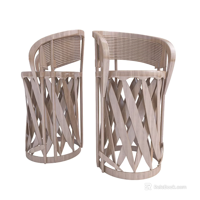 Modern Wooden Single Chair With Intricate Woven Pattern And Elegant Frame Design 3d model 