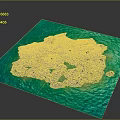 Turtle Shaped Green Island Surrounded by Blue Waters 3D Model Design