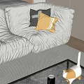 Cozy White Sofa With Gray And Yellow Throw Pillows Featuring Letter L Design 3d model