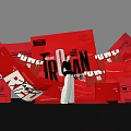 Striking Red Background Photo Spot With IRON Letters And Art Installation