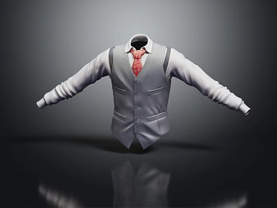Elegant Striped Men's Vest with White Shirt and Red Tie for Formal Look 3d model