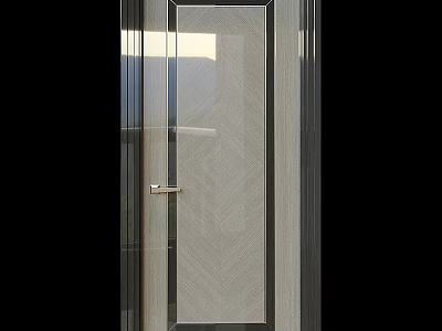 Modern Hinged Door With Metal Frame Frosted Glass Panel And Herringbone Pattern 3d model