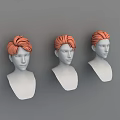 Three White Head Models Featuring Orange Hair And Different Hairstyles On Gray Background