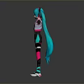 Anime Girl With Teal Long Hair Twin Tails Pink Black Outfit Arms Outstretched