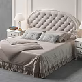 Elegant Double Bed with Tufted Headboard Light Beige Bedspread and Bedside Table Lamps 3d model