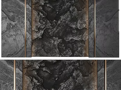 Elegant Dark Textured Stone Background Wall With Metal Frame Accents And Natural Patterns 3d model