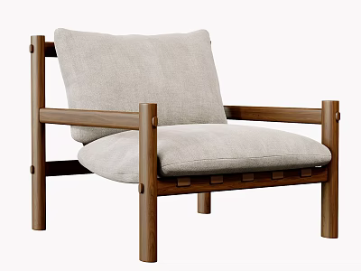 Minimalist Lounge Chair with Wooden Frame and Light Gray Cushion for Living Room 3d model