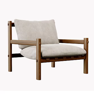 New Chinese Style Leisure Chair Fabric Leisure Chair Single Chair Armchair 3d model