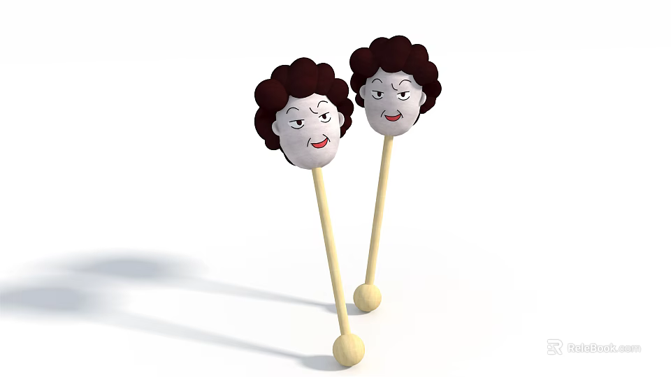 Cute Curly Hair Facial Expression Hammers With Wooden Handles And Round Bases 3d model 