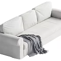 Modern White Multi Seater Sofa With Plush Cushions And Gray Throw Blanket 3d model