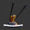 Pan Fried Dumplings Served On White Rectangular Plate With Chopsticks Dipping Sauce And Green Onions