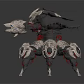 Detailed Mechanical Armored Creature With Multiple Limbs Silver Armor And Black Cloak 3d model