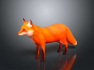 Red Fox With Orange Red Fur Standing On Gray Background With Reflection 3d model