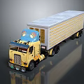 Yellow Truck With Flame Decals On Cab And White Trailer With Yellow Stripes