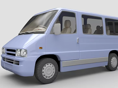 Light Blue Van Exterior Design With Multiple Windows And Comfortable Seats Interior 3d model