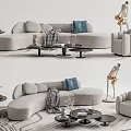 Modern Luxury Sofa And Coffee Table Set With Blue Pillows Blanket And Decorative Side Table 3d model