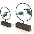 Elegant Decorative Ornament Set with Circular Frames Wooden Bases and Kingfisher Patterns 3d model