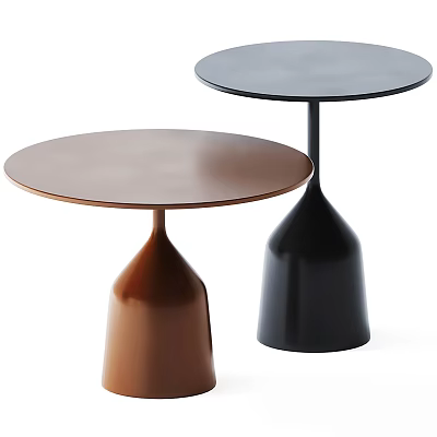 Two Modern Coffee Tables In Copper Black With Round Top And Bell Shaped Base 3d model